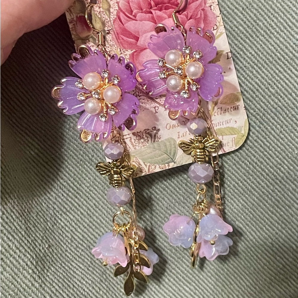 Purple Floral Drop Earrings